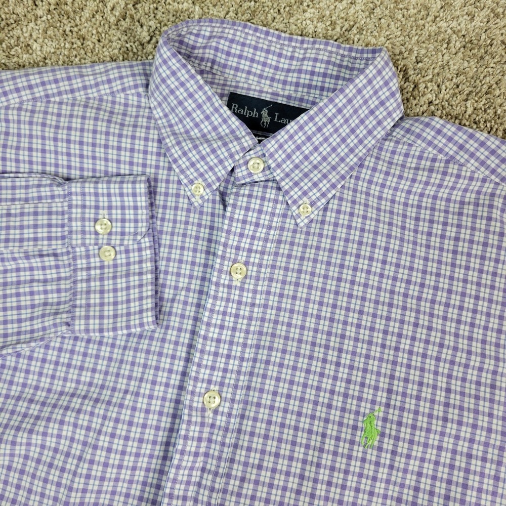 Ralph Lauren Classic Fit Mens 16-32/33 Purple Plaid Check Pony Button Down LS